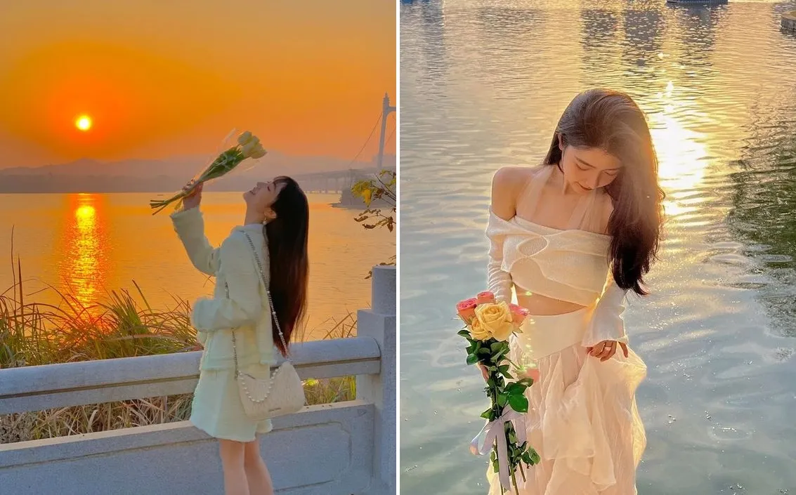 Khi chọn chụp dưới hoàng hôn, chị em nên ưu tiên những trang phục như váy maxi, quần short và áo thun