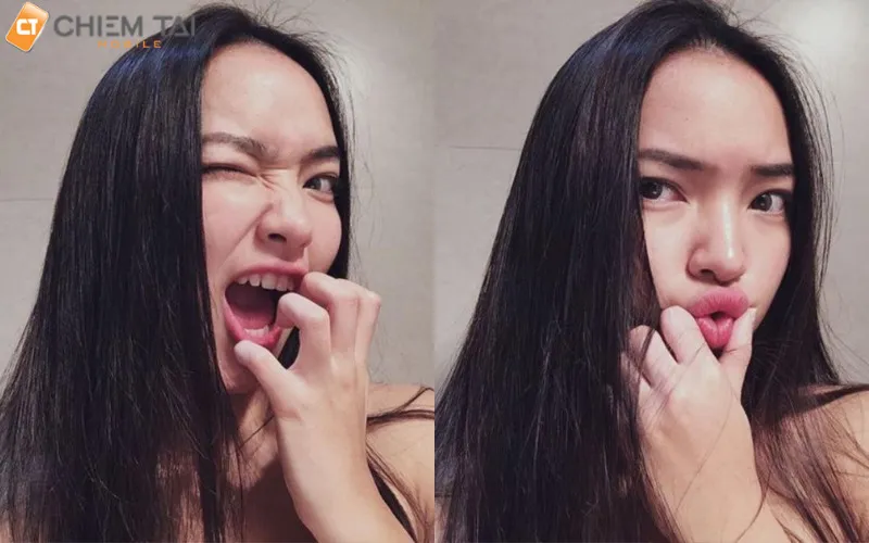 Ảnh cô gái làm mặt xấu vui nhộn khi selfie