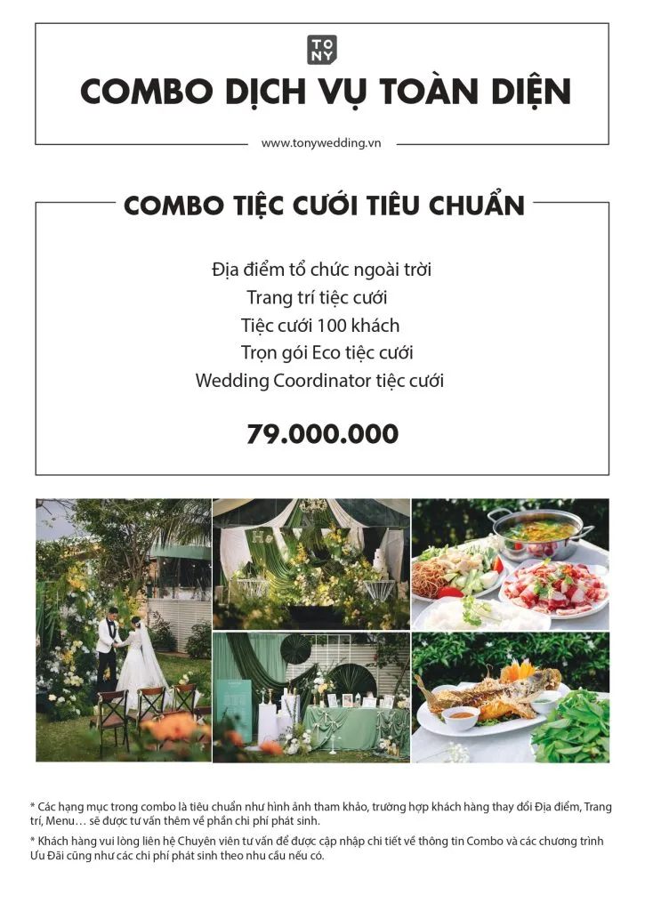 Chi tiết gói combo tiệc cưới Lễ Vow tiêu chuẩn