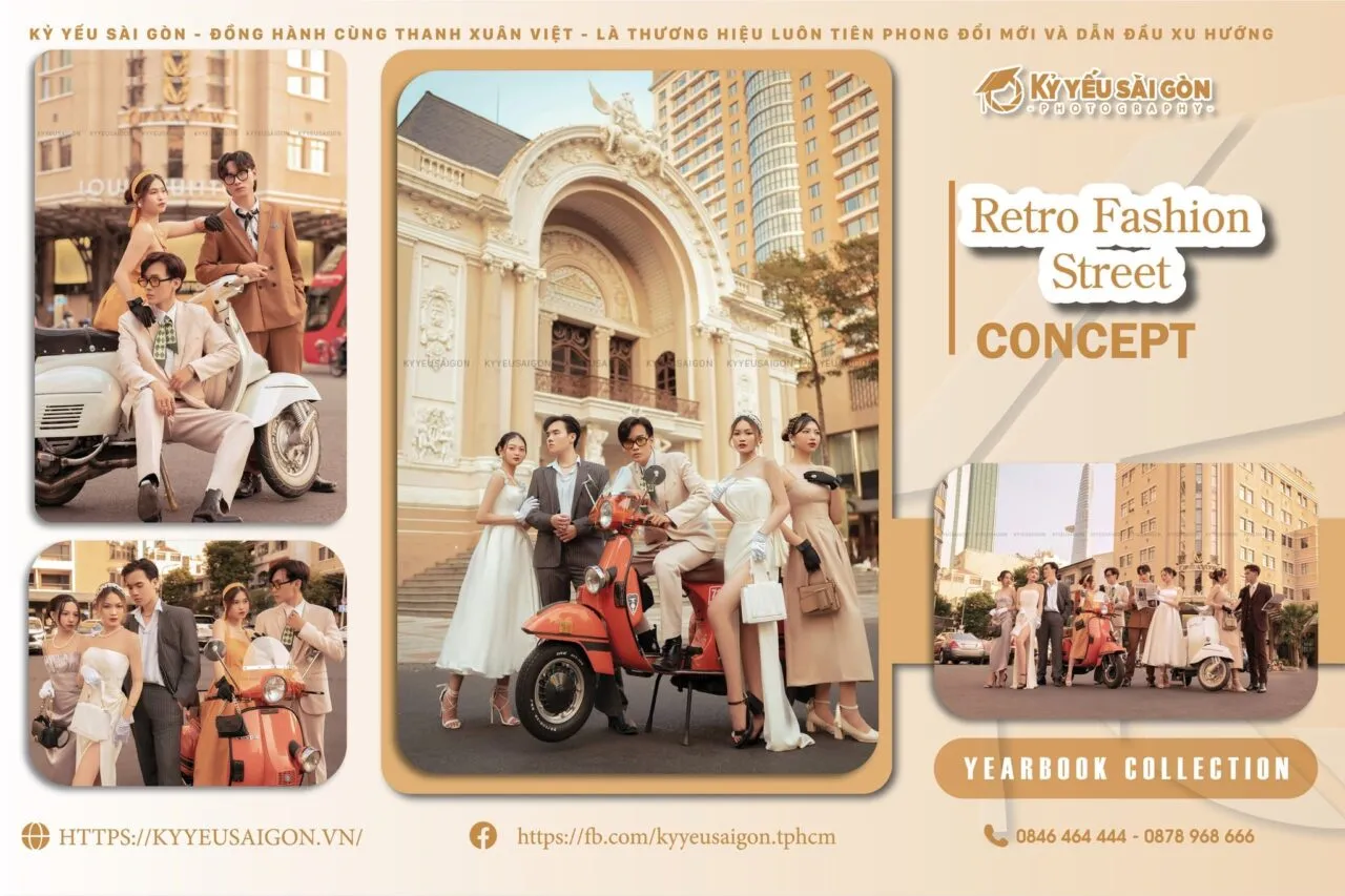 Nhóm bạn trẻ chụp ảnh kỷ yếu theo concept Retro, trang phục thập niên 70-80