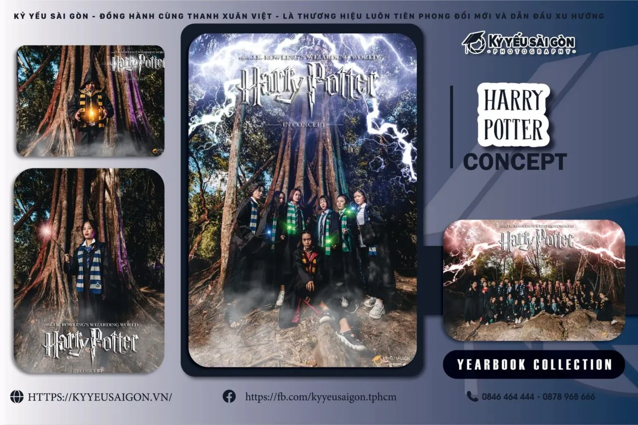 Chụp ảnh kỷ yếu concept Harry Potter với áo choàng và phụ kiện phép thuật