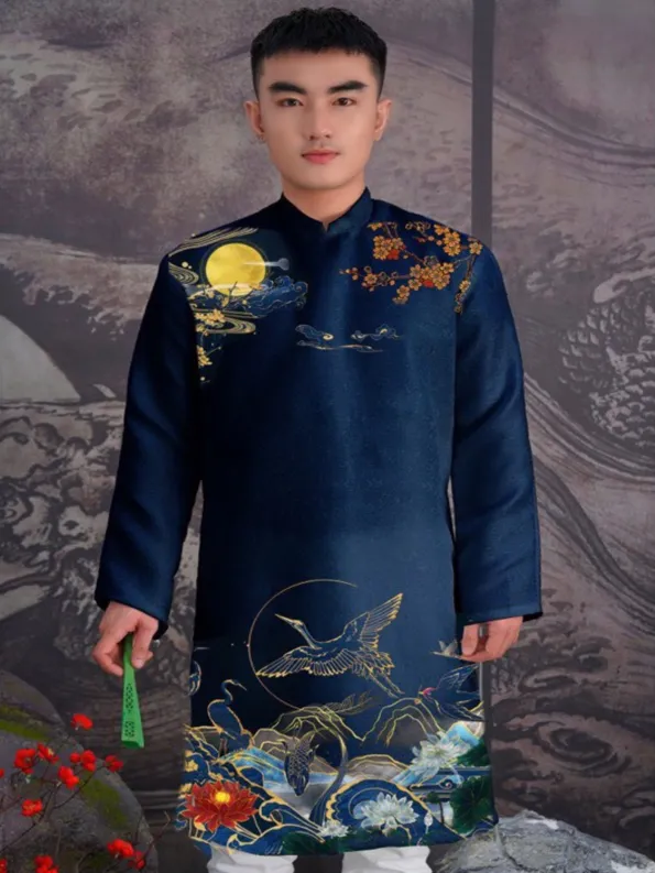 Thiết kế áo dài nam xanh pastel nhẹ nhàng
