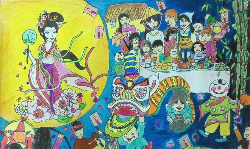 Tranh vẽ ngộ nghĩnh về ngày Tết Trung Thu
