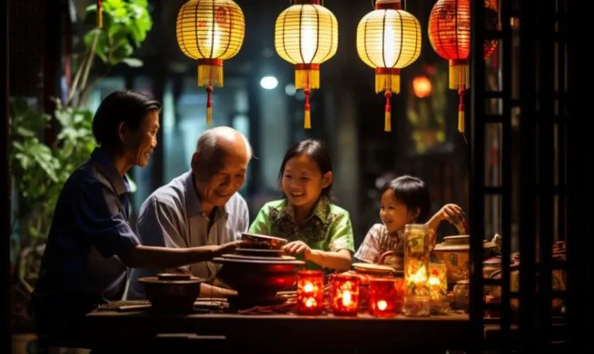 Cả nhà bên mâm cỗ Trung Thu đầy ắp