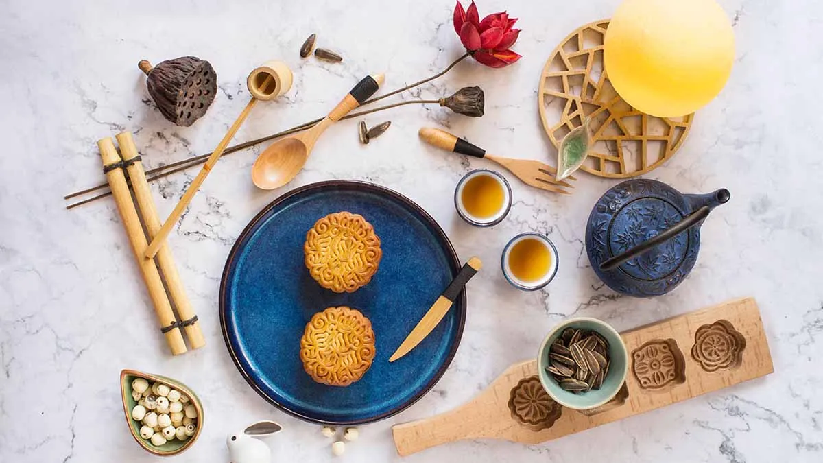 Hình nền mâm cỗ Trung thu đơn giản