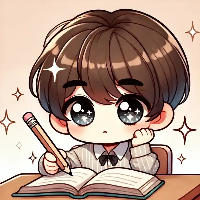 Hình chibi nam học sinh học bài cute