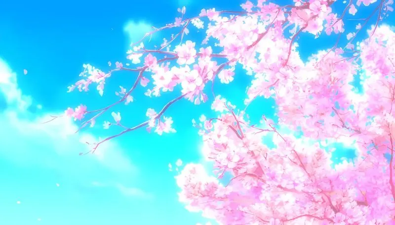 Hình nền hoa đào anime với màu sắc tươi sáng