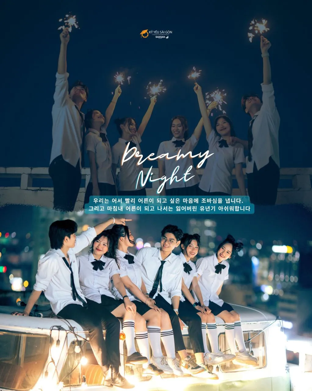 Chụp ảnh kỷ yếu concept Dreamy Night với ánh sáng lãng mạn