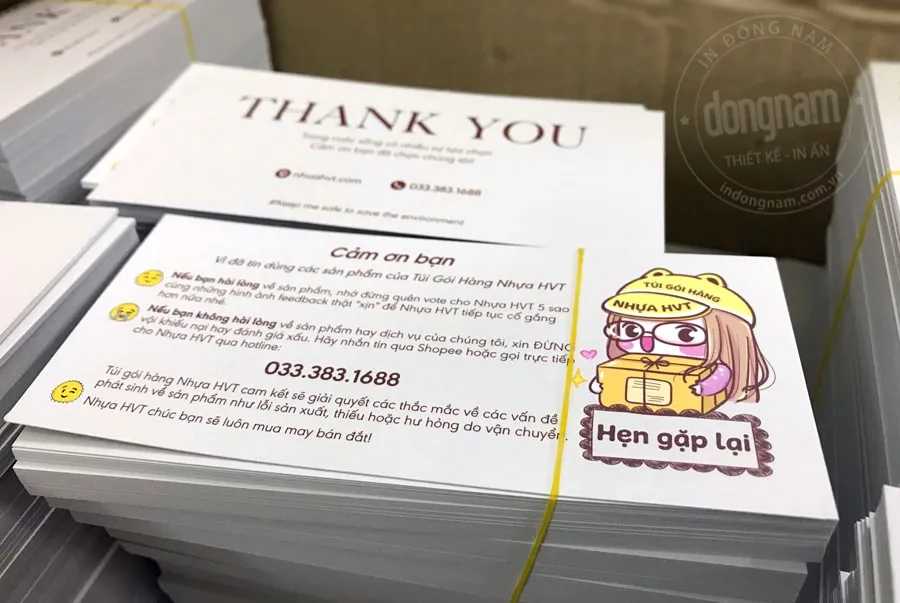 In thiệp cảm ơn và thank you card chủ yếu dùng giấy C300 cán mờ 2 mặt