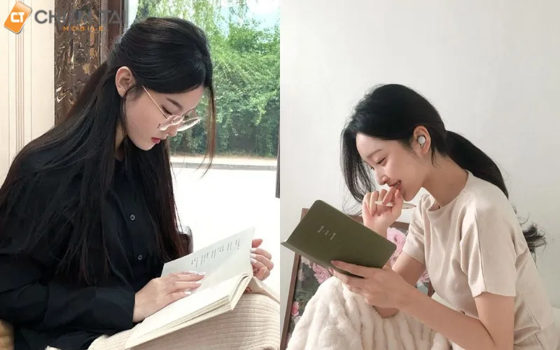 Ảnh cô gái ngồi đọc sách yên bình