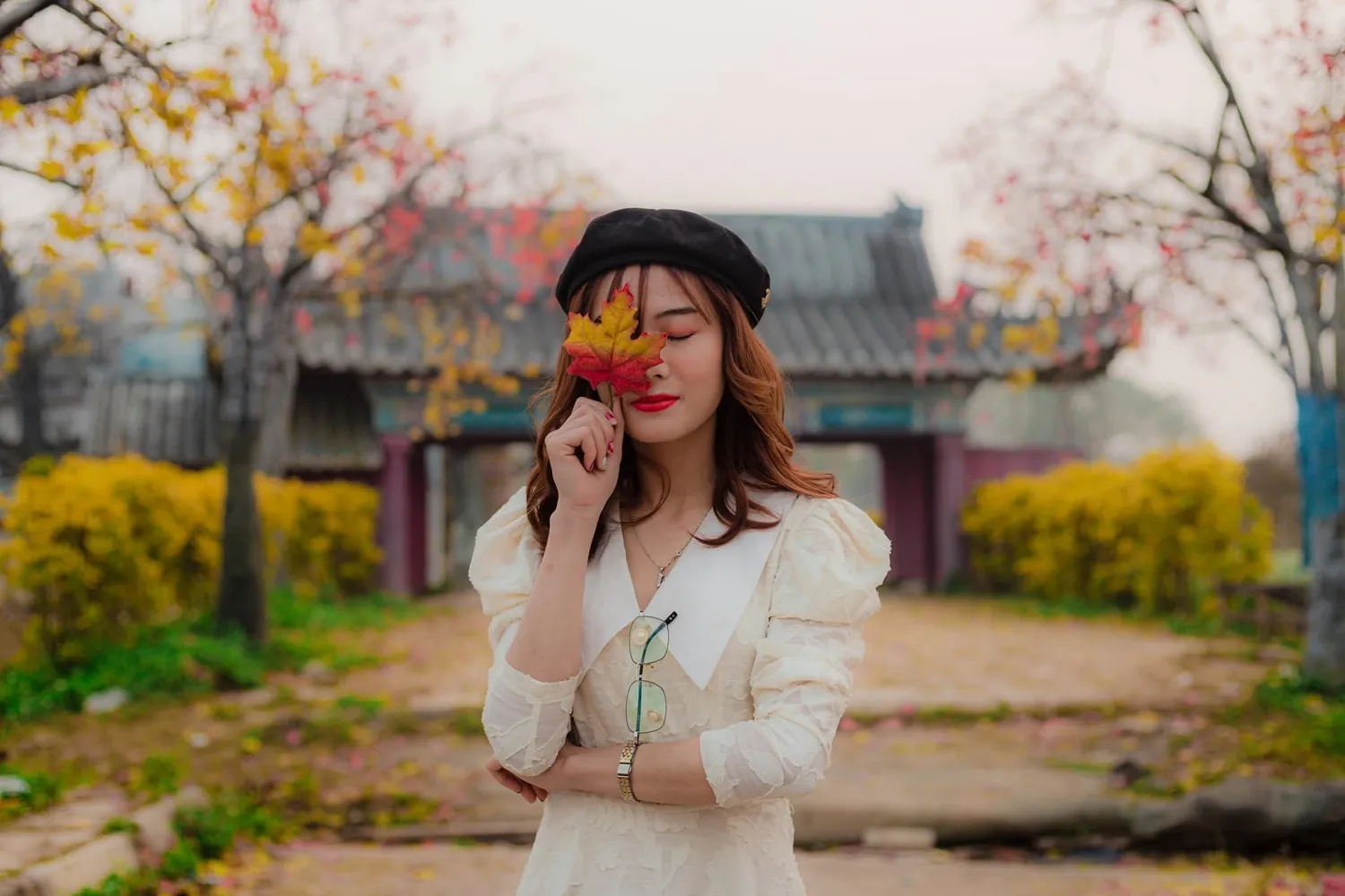 Lá vàng mùa thu mang đến khung cảnh lãng mạn