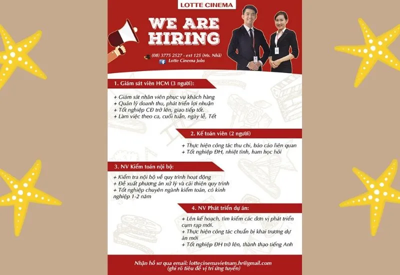Poster tuyển dụng nhiều vị trí thể hiện sự đa dạng của doanh nghiệp