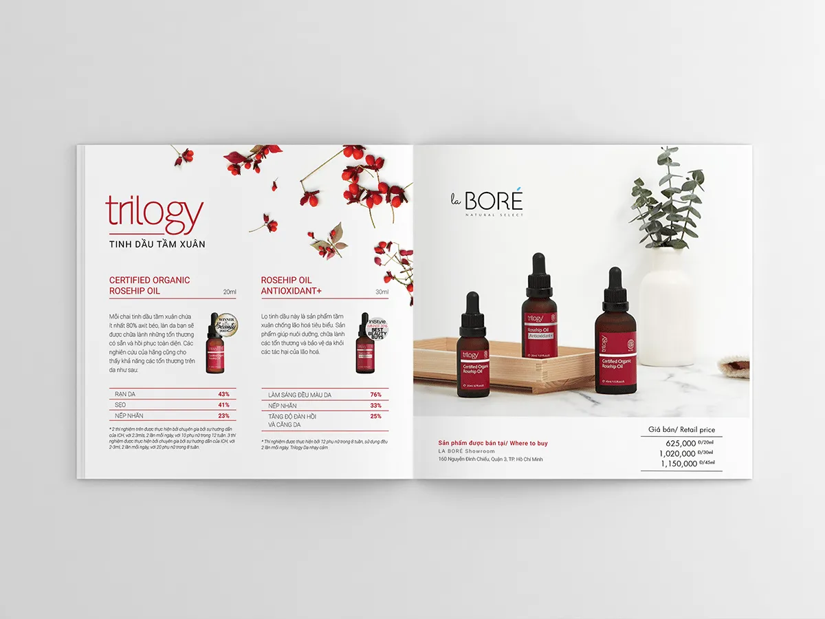 Catalogue mỹ phẩm với hình ảnh sản phẩm lung linh, màu sắc tươi sáng