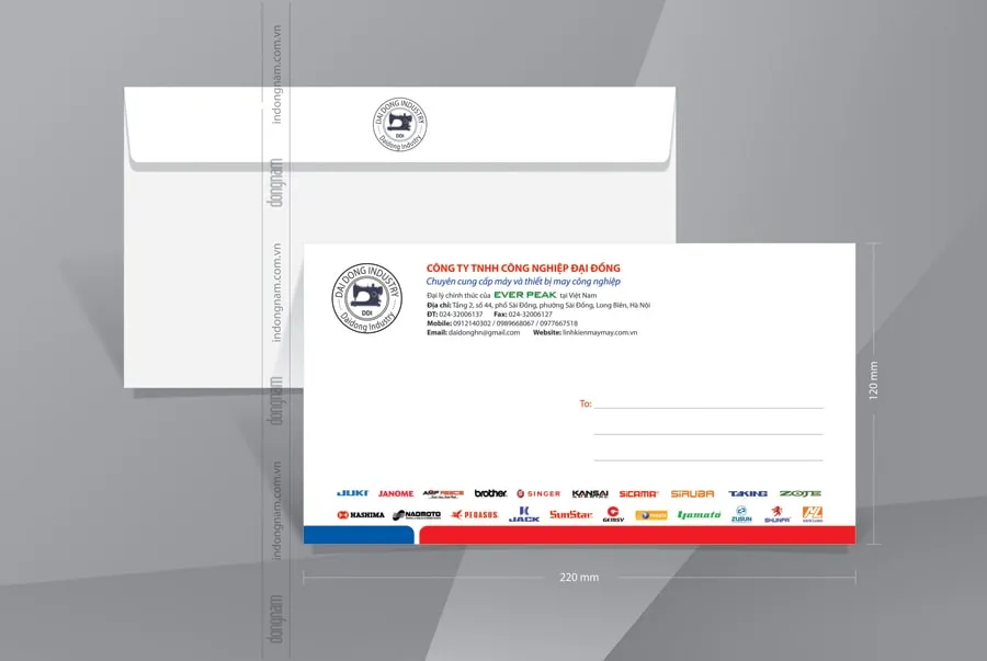 Mẫu phong bì đẹp A6 công ty thiết bị ngành may, màu sắc trang nhã