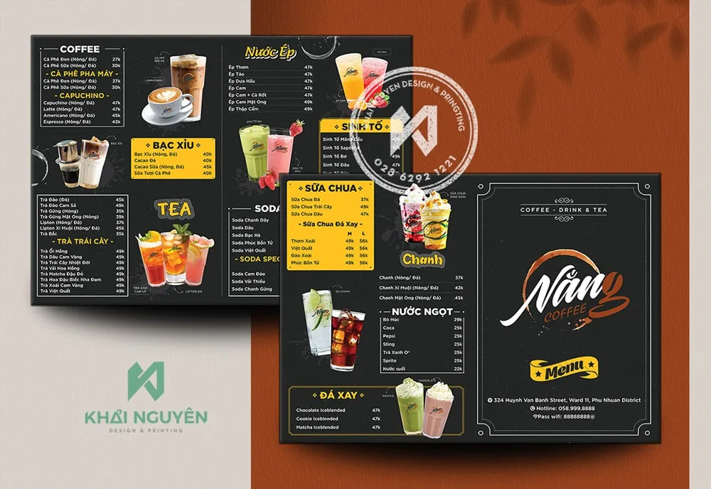Bảng menu A3 dễ thương cho quán cafe