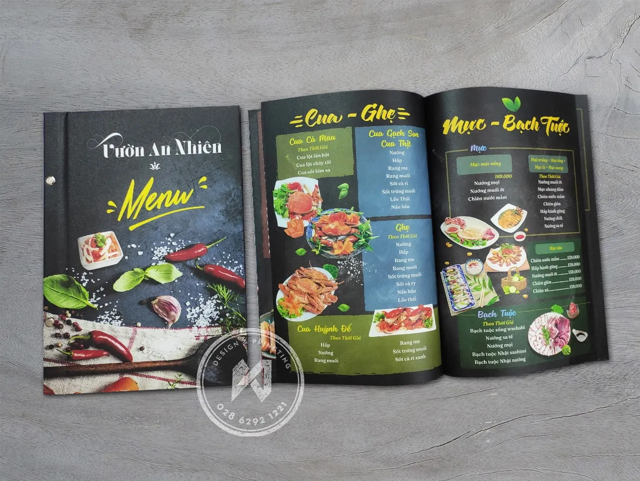 Menu bìa cứng nhà hàng chay Vườn An Nhiên