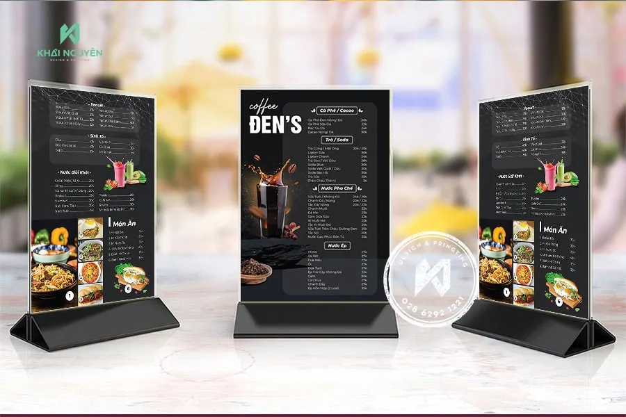 Menu để bàn cho quán cafe văn phòng