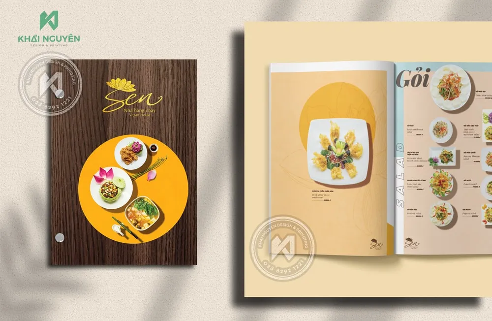 Menu bìa cứng nhà hàng chay