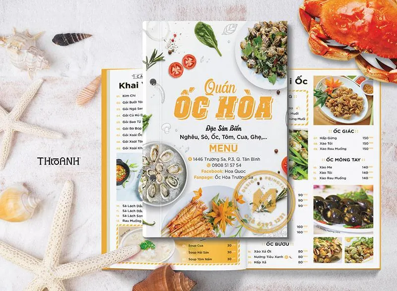 Menu bìa cứng cho quán ốc