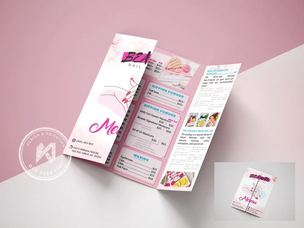 Menu spa nails màu hồng đáng yêu