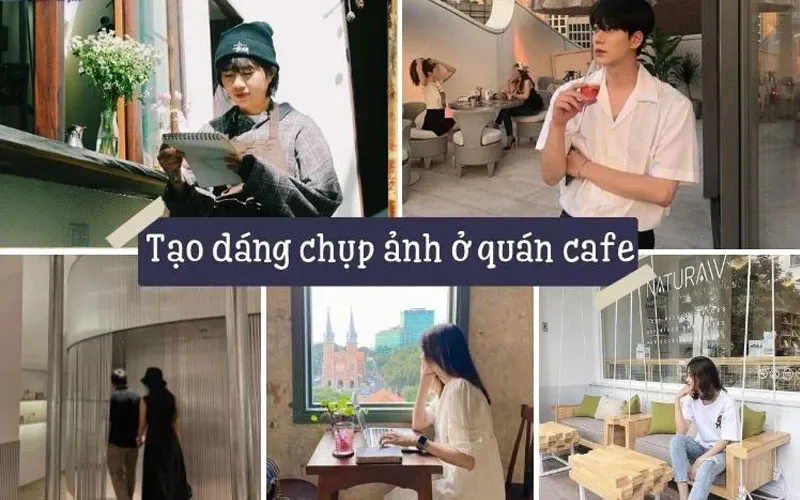 Một nhóm bạn trẻ ngồi trò chuyện và sử dụng điện thoại trong quán cafe, minh họa không gian quán cafe phù hợp chụp ảnh