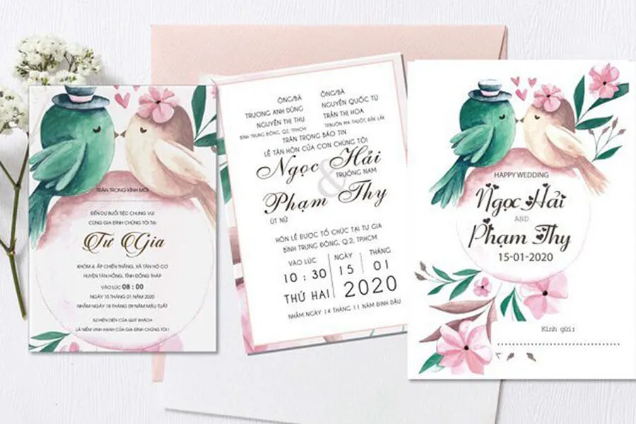 Thiết kế lồng ghép chữ cái tên cô dâu chú rể trên thiệp cưới nhà trai