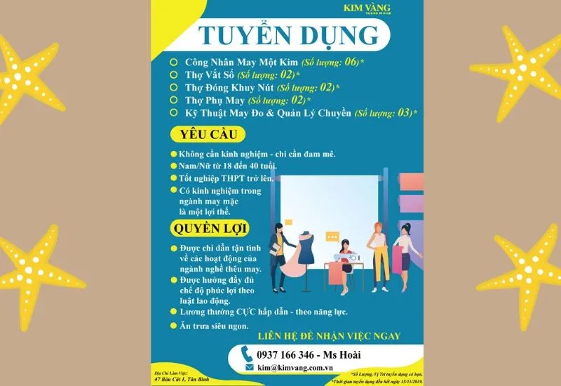 Poster tuyển dụng công nhân cho các khu công nghiệp với thông tin dễ đọc