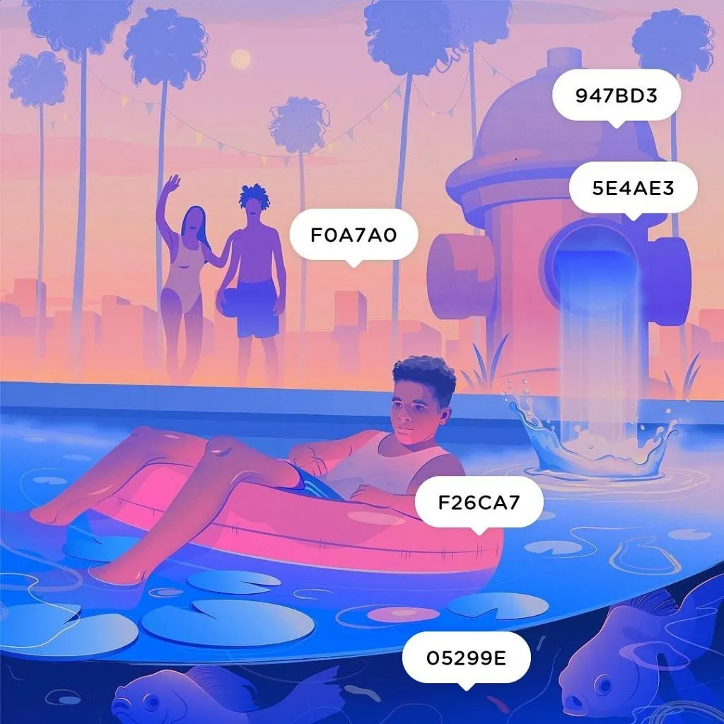 Bảng phối màu vàng, xanh dương, tím thời trang