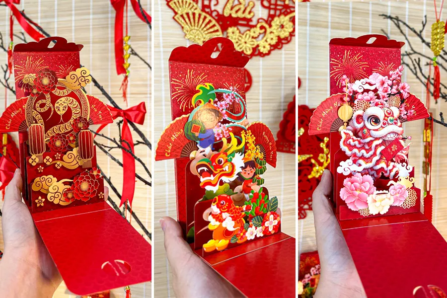 Bộ sưu tập bao lì xì 3D popup Tết Việt Nam 2025 đầy màu sắc