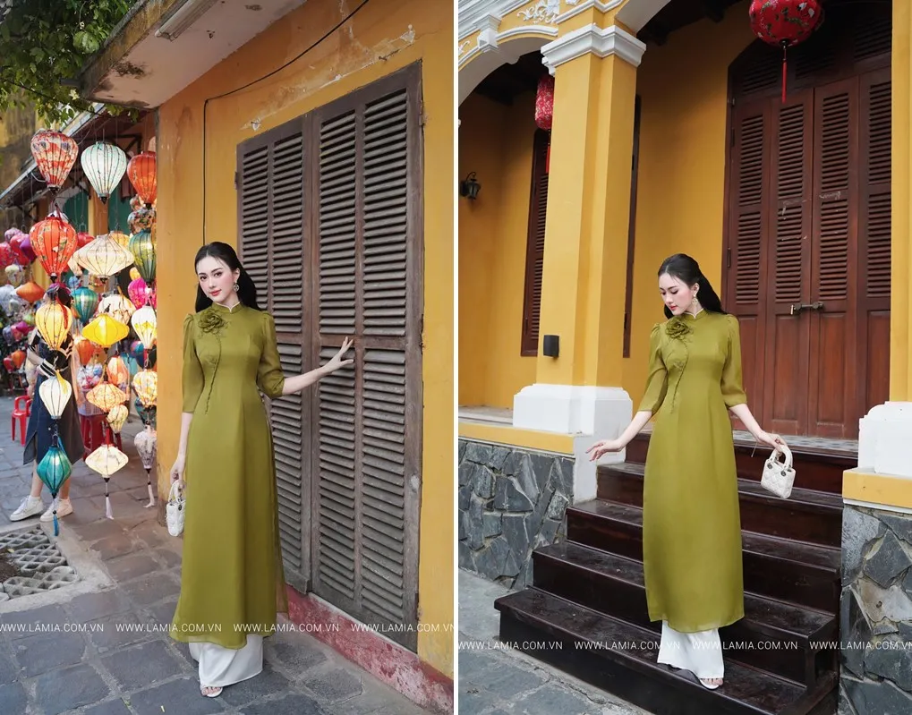 Tạo dáng bước đi với áo dài