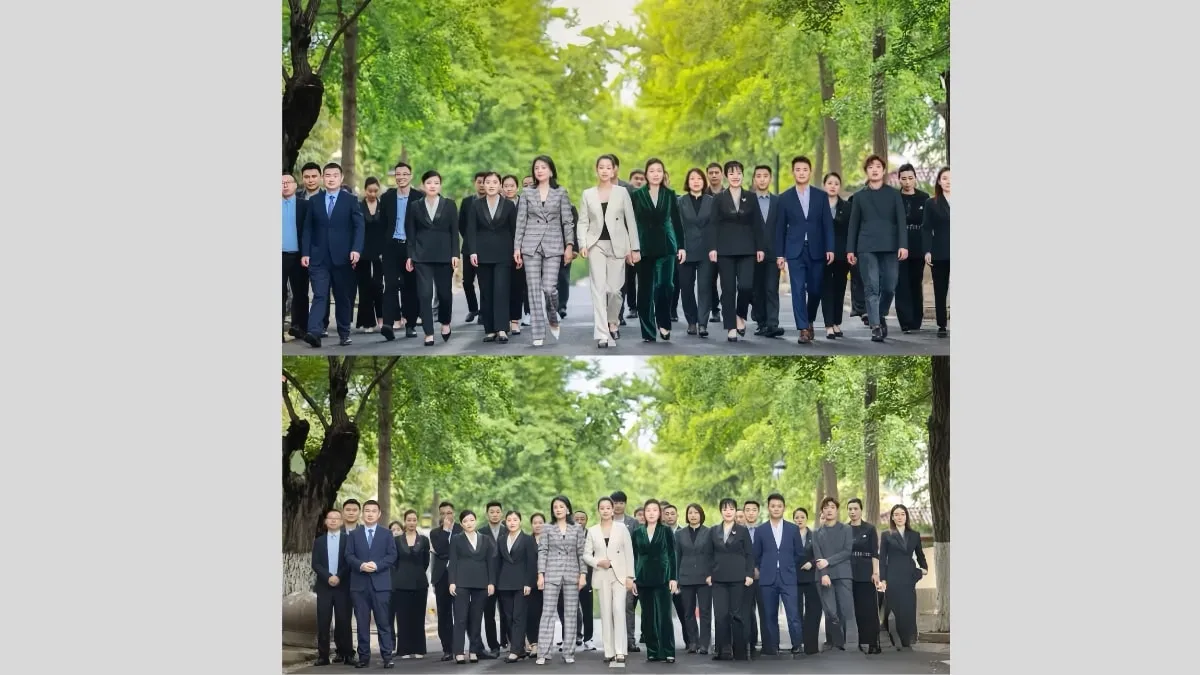 Chụp ảnh tập thể công ty, xếp đội hình chuyên nghiệp cùng nhau tiến lên.