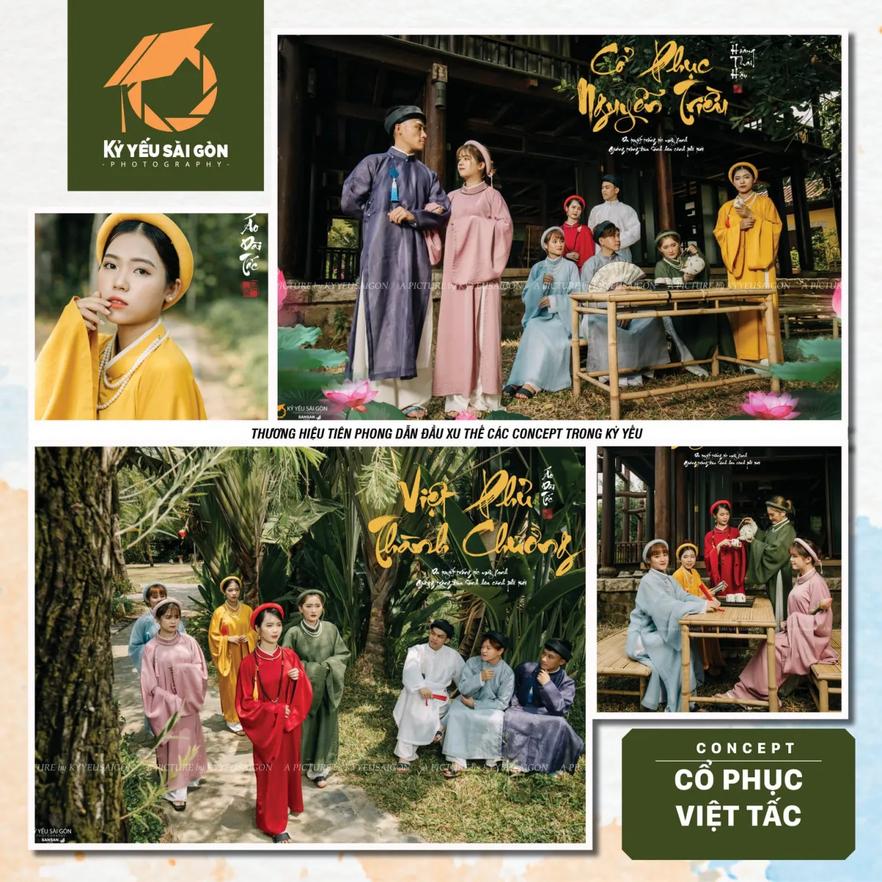 Nhóm học sinh chụp ảnh kỷ yếu với trang phục và bối cảnh phong cách retro
