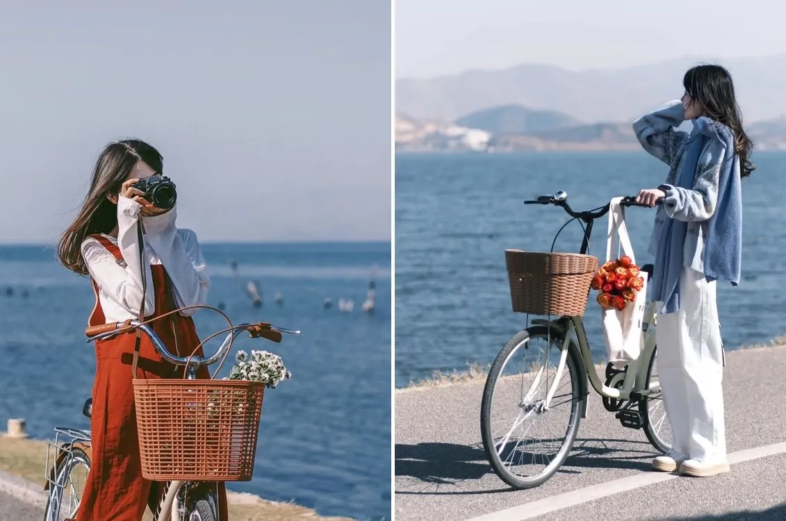 Bạn có thể đứng trên xe, đứng trên bàn đạp hoặc dắt bộ ven đường ngắm cảnh biển cũng đều hợp lý