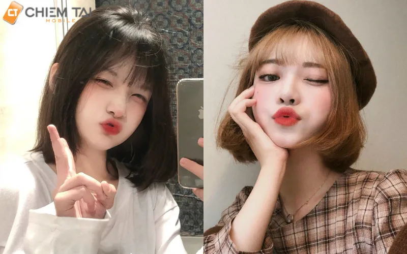 Cô gái trẻ tạo dáng chu môi dễ thương khi chụp ảnh selfie