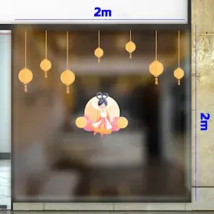 Decal Tết Trung Thu Chị Hằng và lồng đèn vàng