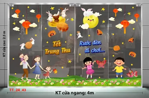 Mẫu decal trang trí Trung Thu combo đèn lồng và bánh trung thu