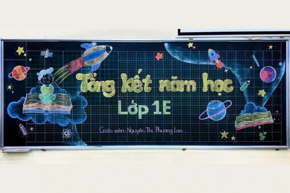 Bảng lớp trang trí cho ngày lễ tổng kết năm học, ghi dấu kỷ niệm